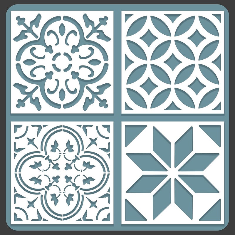 STENCILOGY / 4 pcs. 16 x 16 Inches/Tile Stencil Set, Reusable Tile Stencils Set for Painting, Furniture, Floor/Household Paint Wall Stencils (16x16 inches) - Image 1